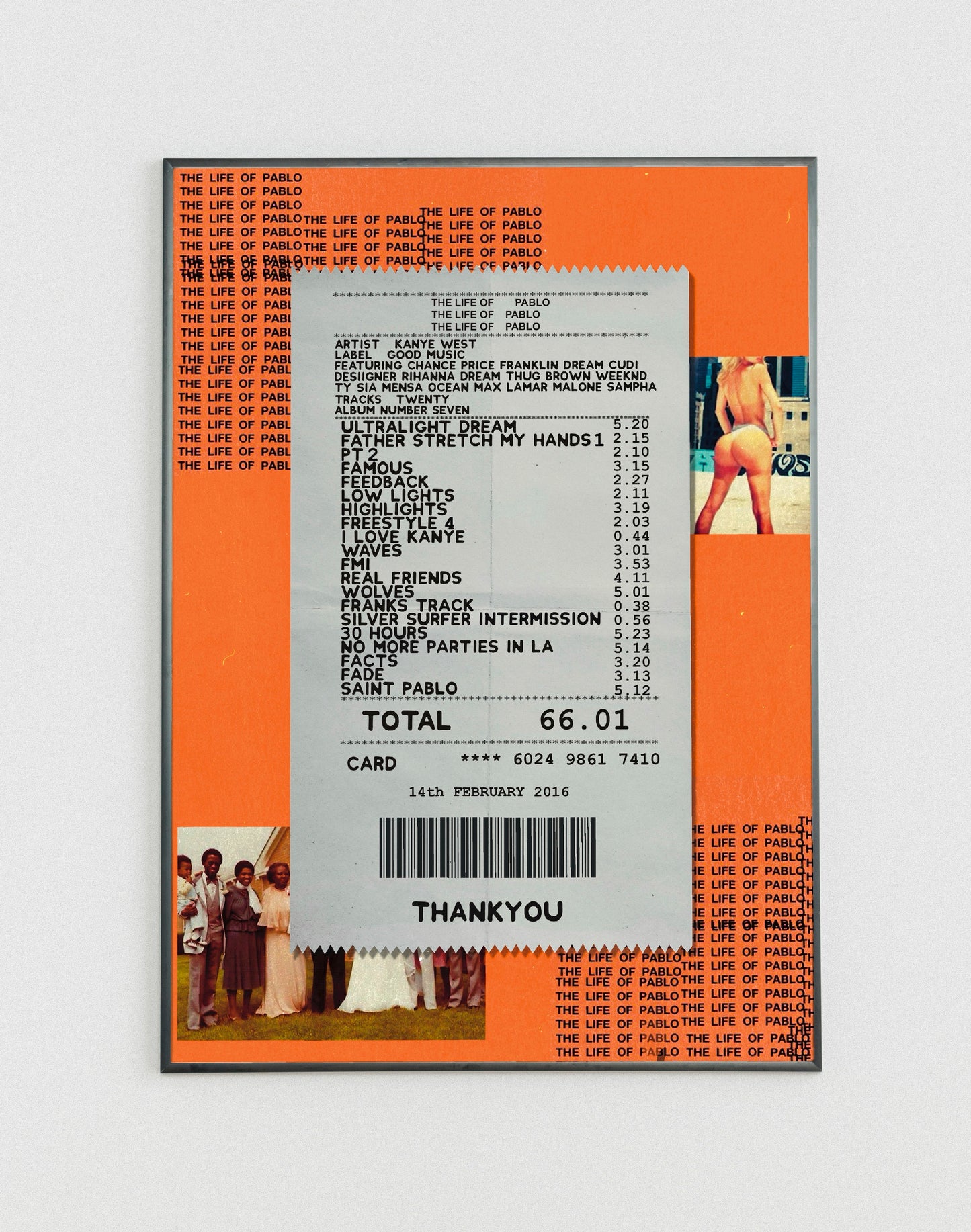 Kanye West Life of Pablo receipt poster