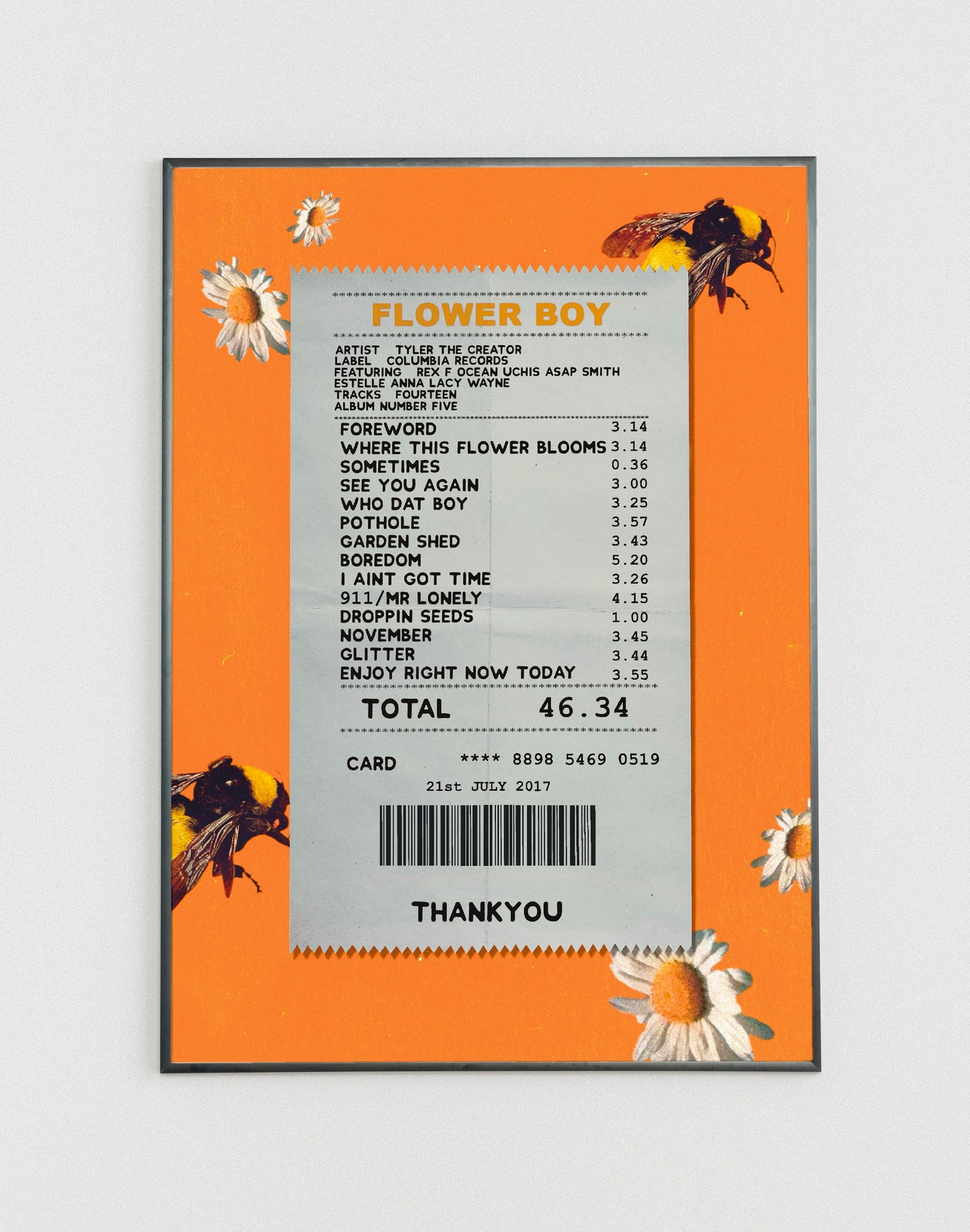 Tyler the Creator Flower Boy receipt poster