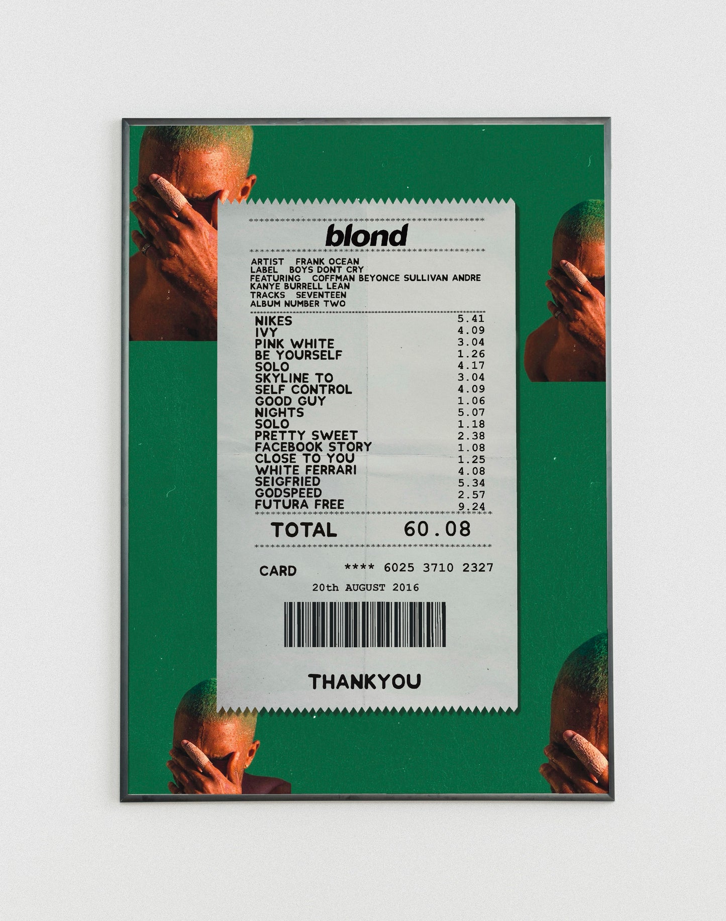 Frank Ocean Blonde receipt poster