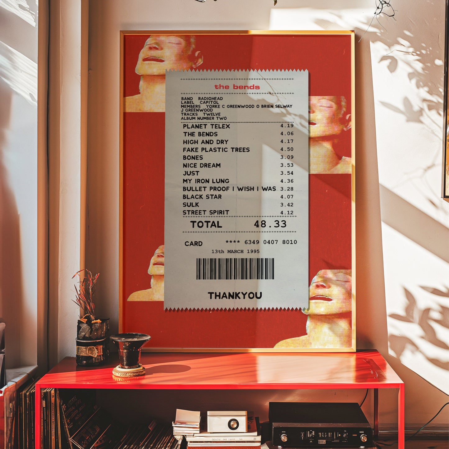 Radiohead the Bends receipt poster