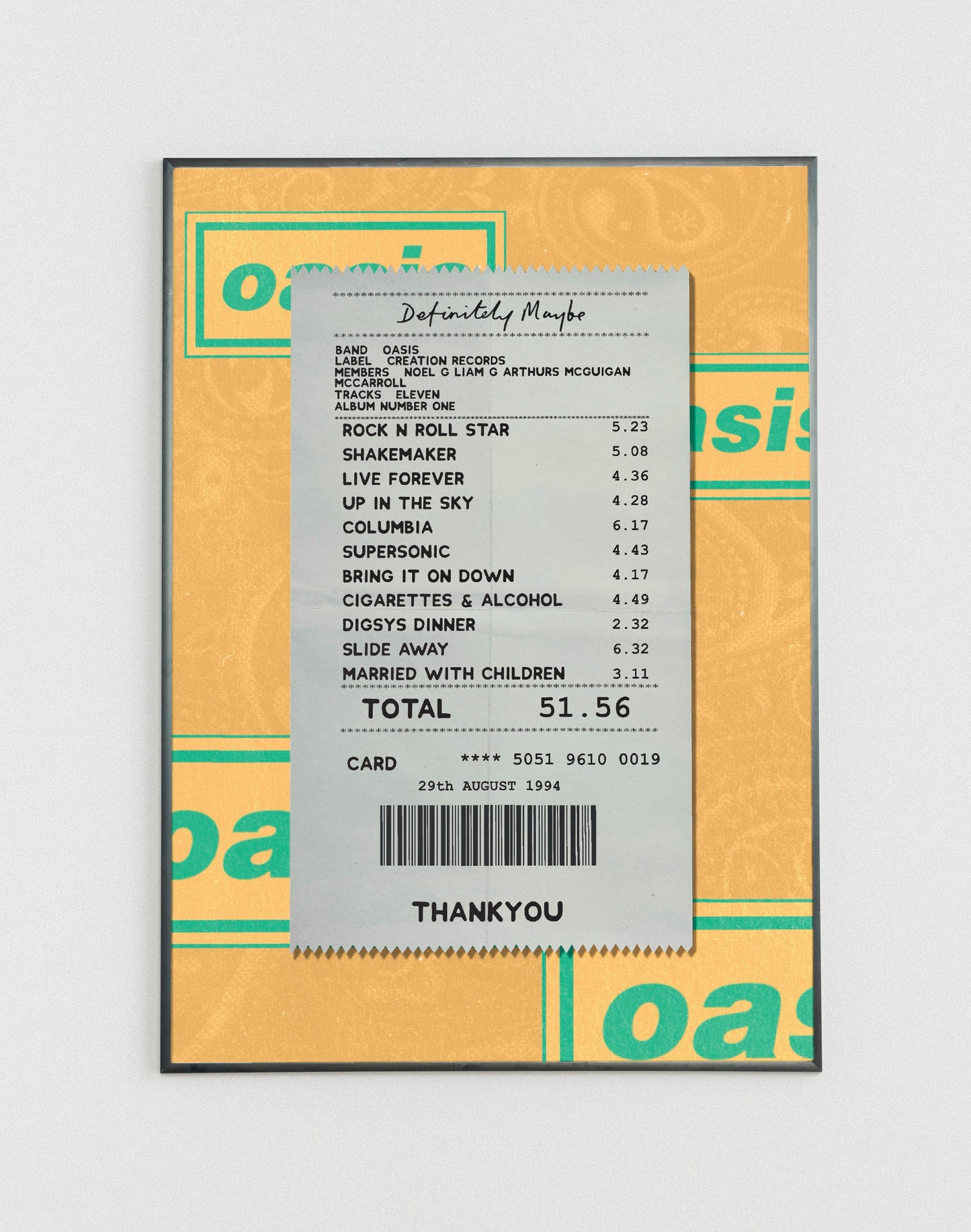Oasis Definitely Maybe receipt poster
