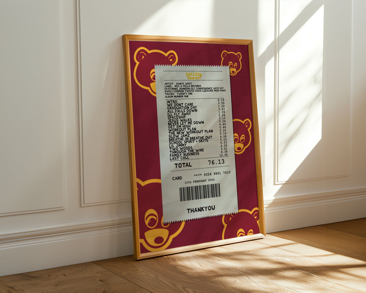 Kanye West College Dropout receipt poster