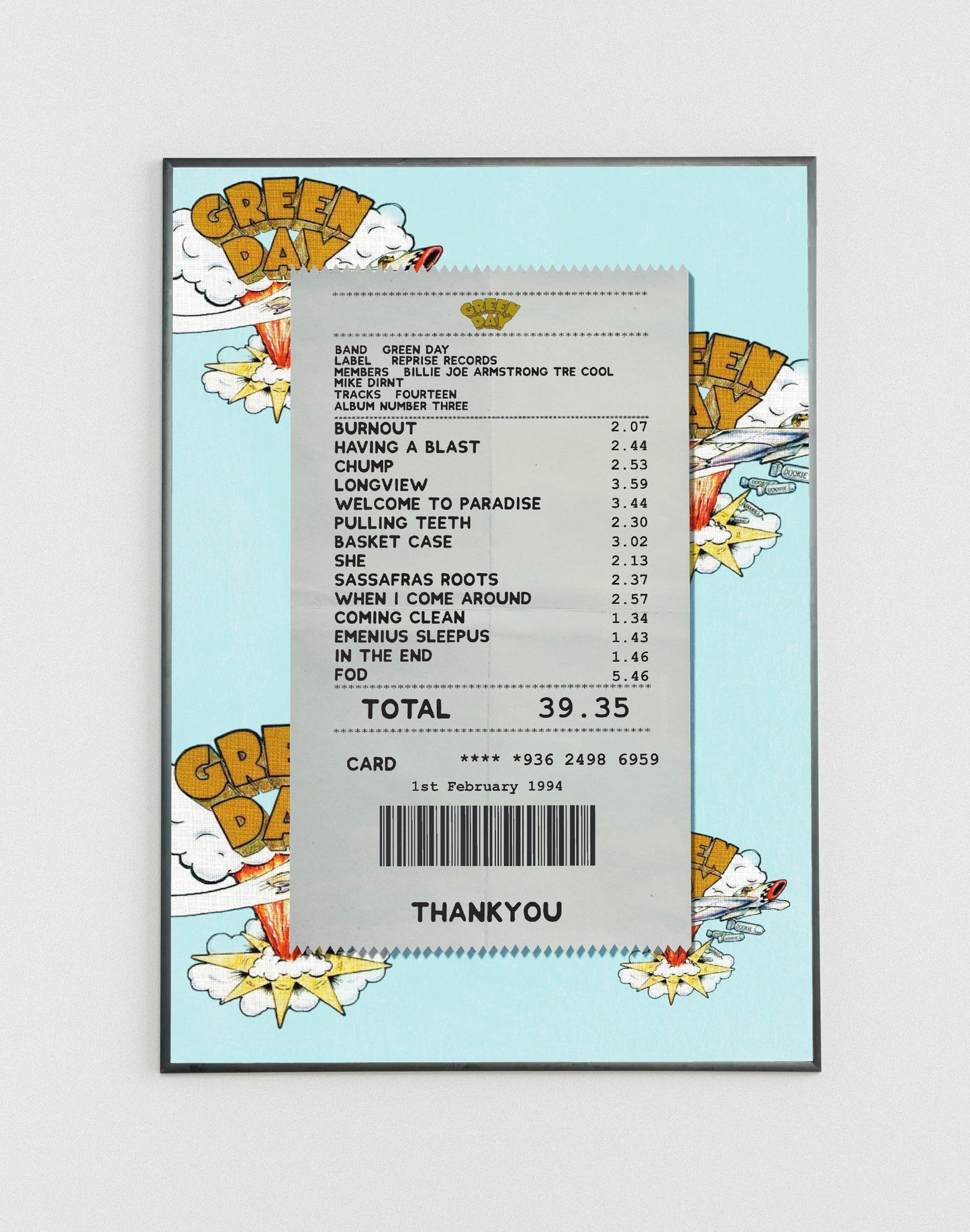 Green Day Dookie receipt poster