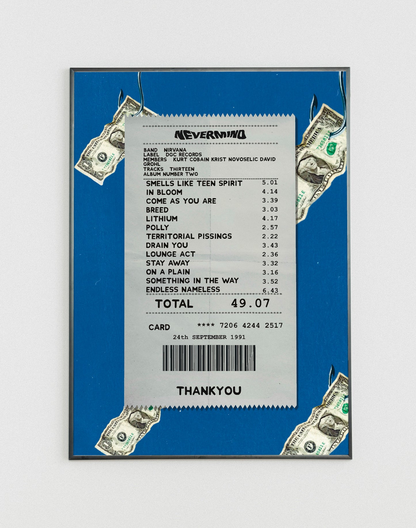 Nirvana Nevermind receipt poster