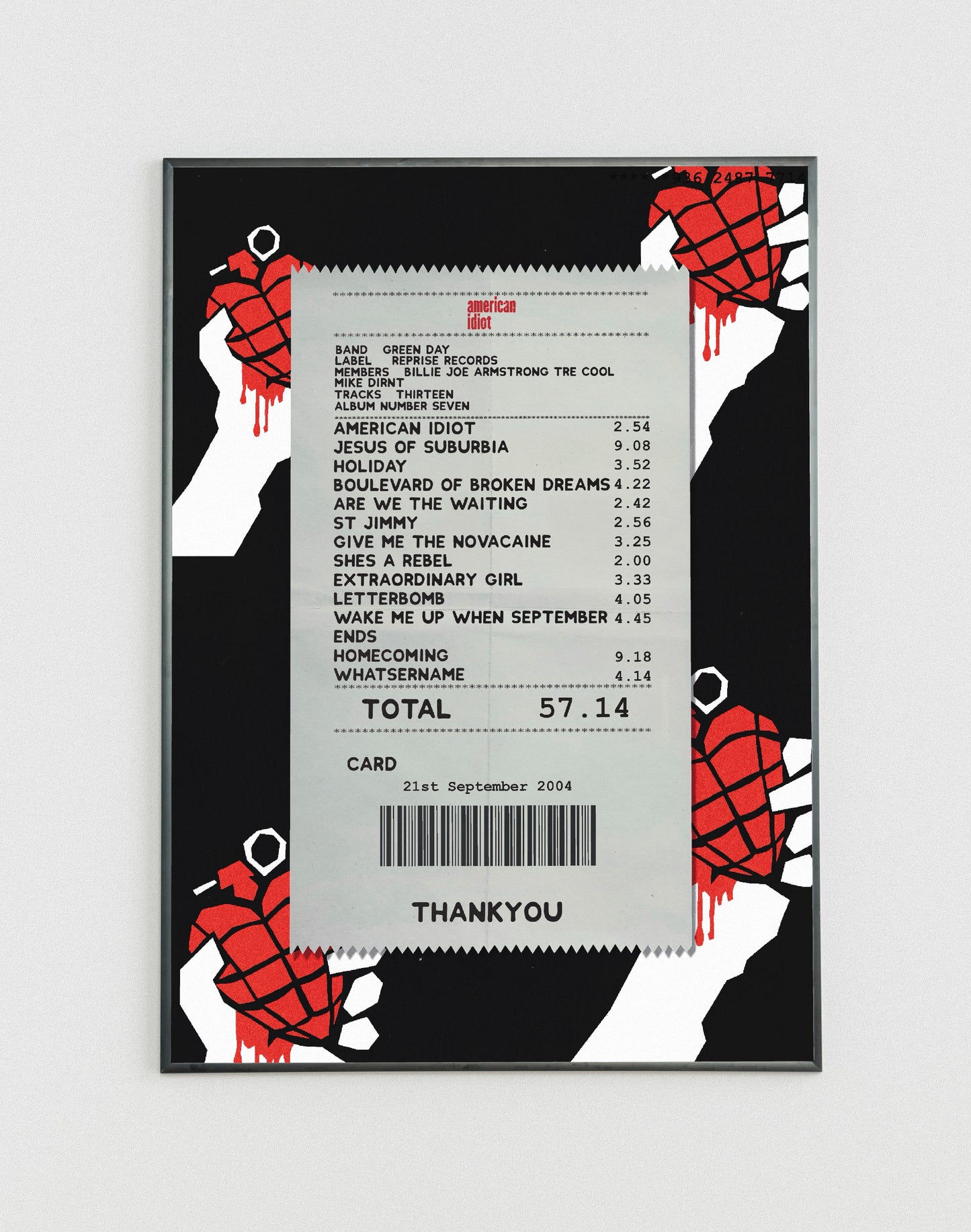 Green Day American Idiot receipt poster
