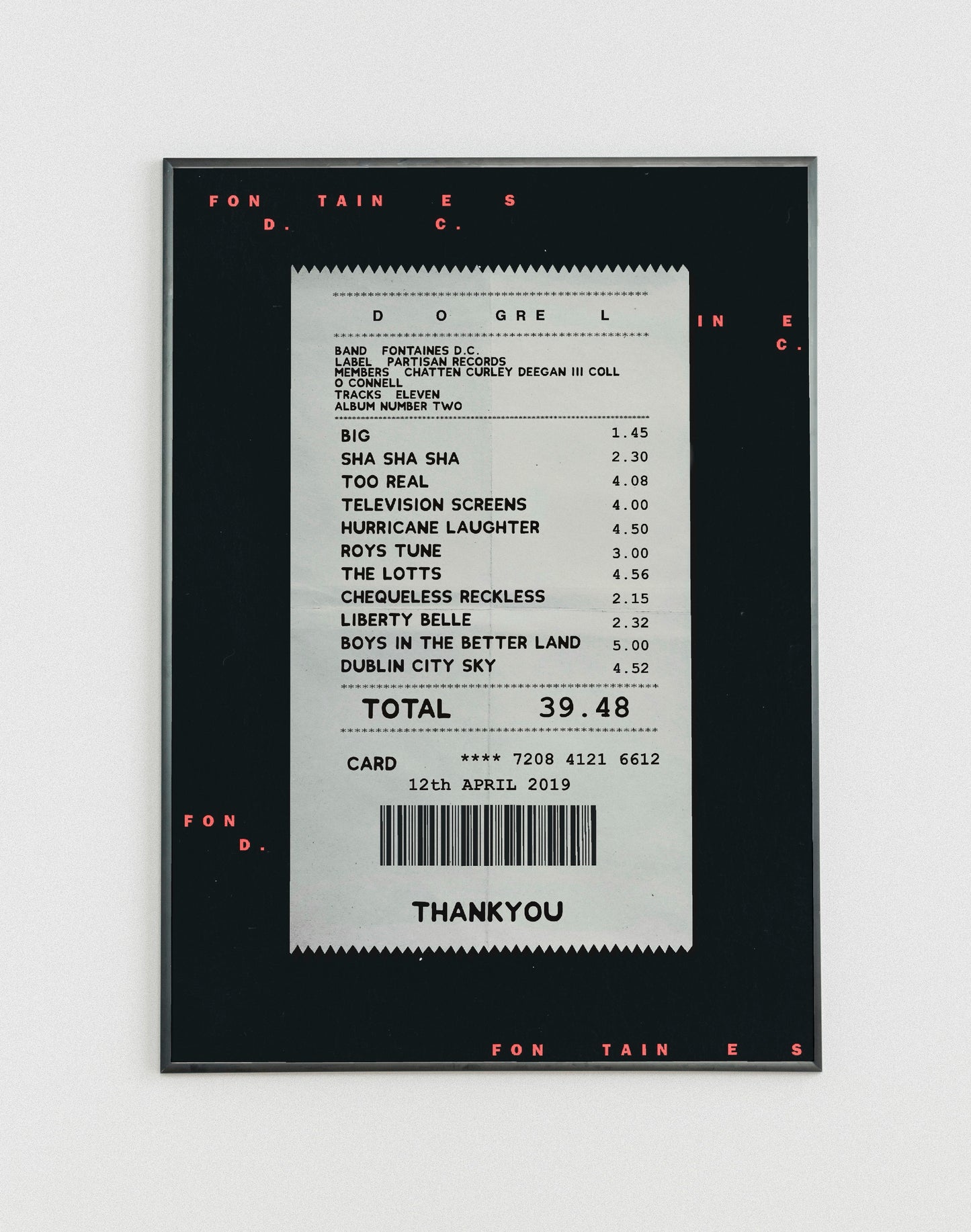Fontaines D.C. Dogrel receipt poster
