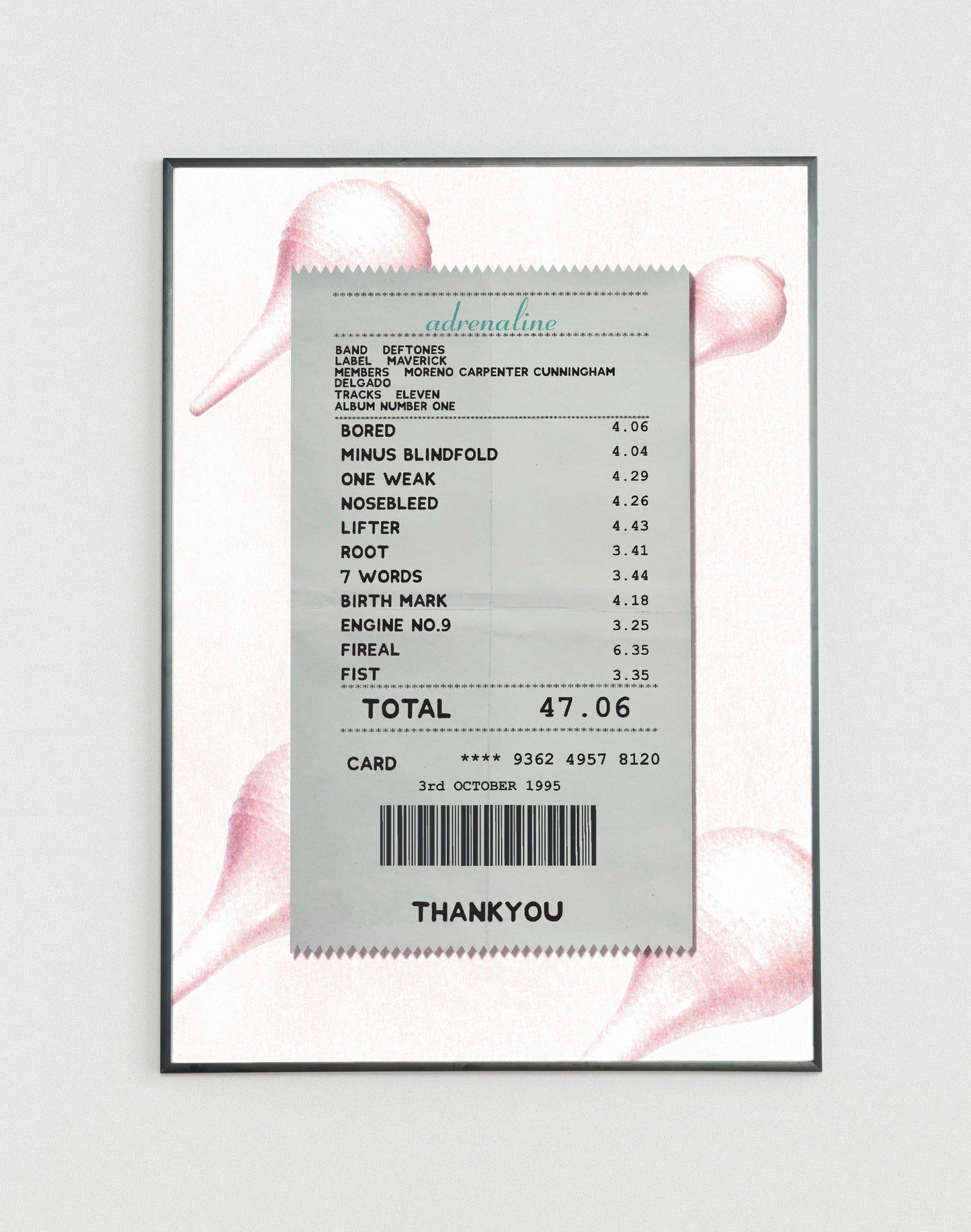 Deftones Adrenaline receipt poster