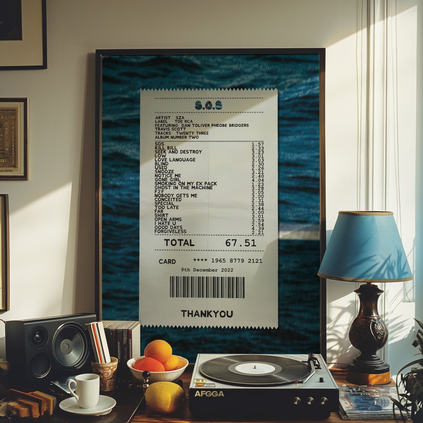 SZA S.O.S receipt poster