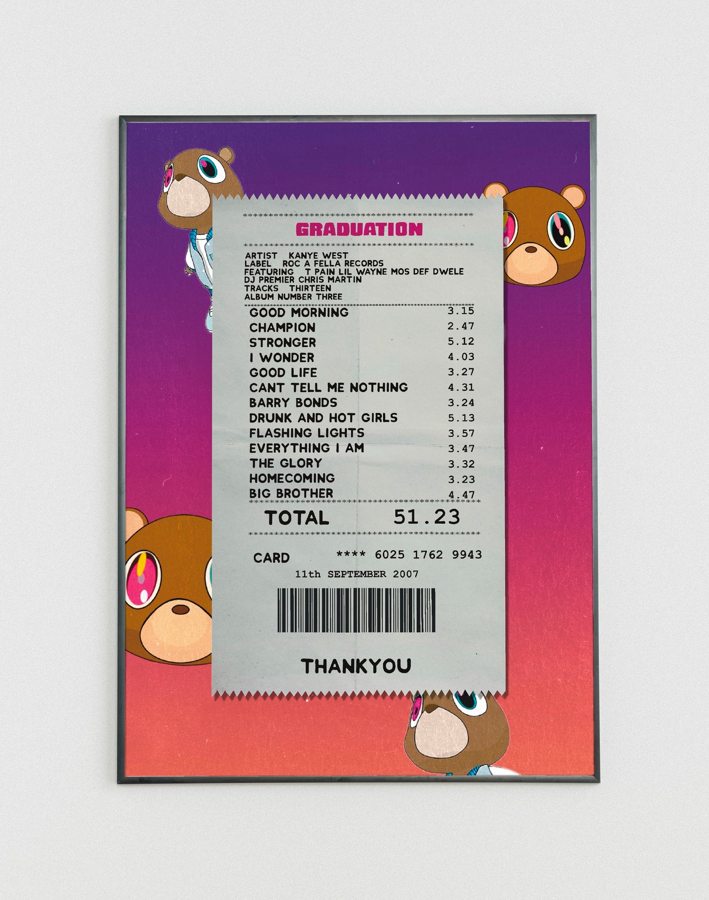 Kanye West Graduation receipt poster