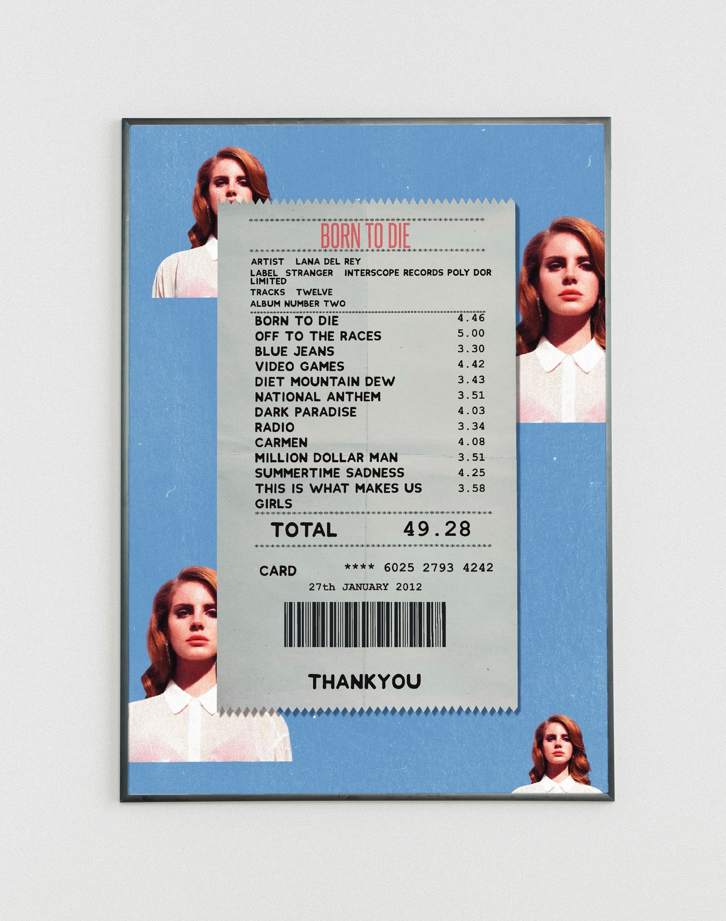 Lana Del Rey Born to Die receipt poster