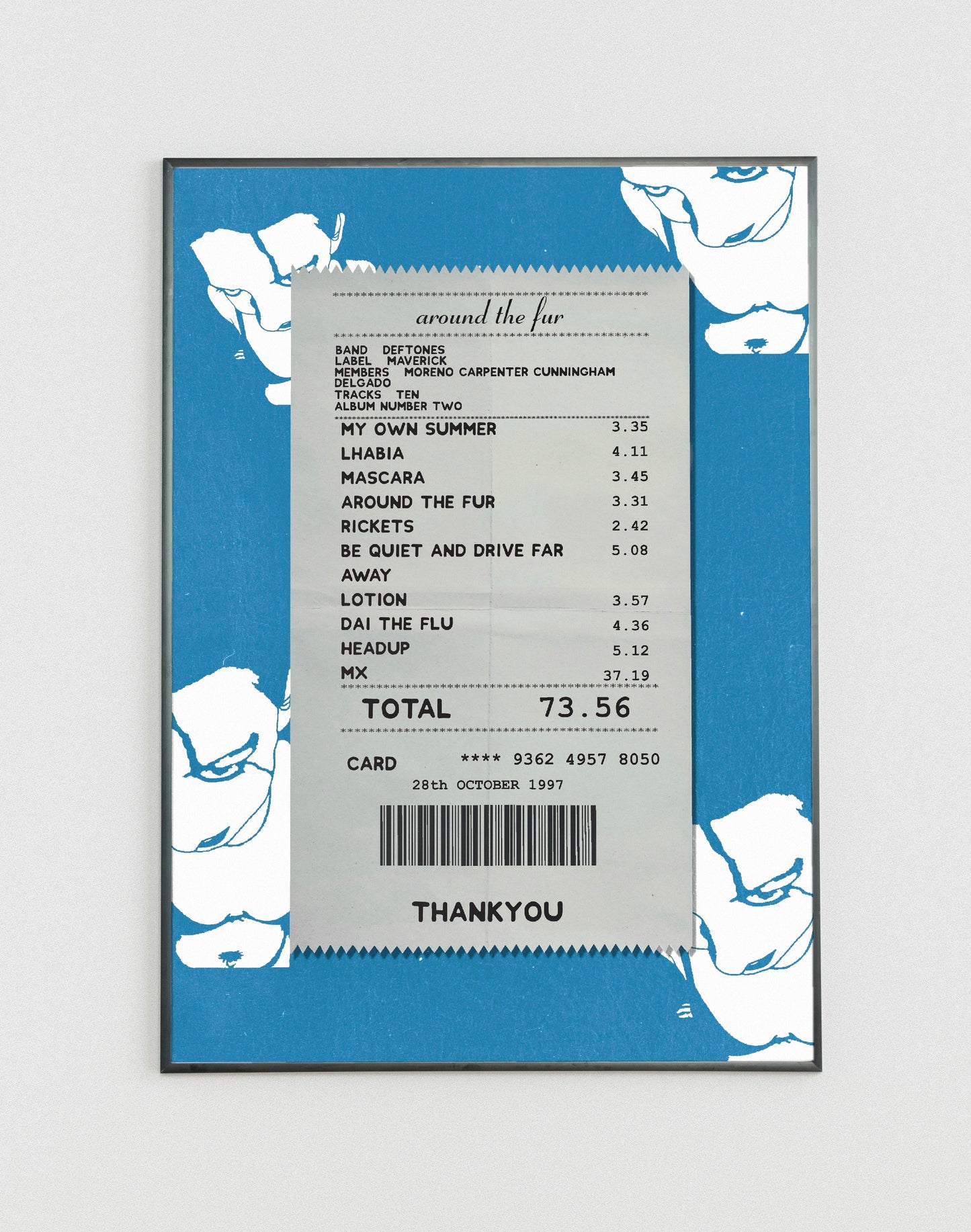 Deftones Around the Fur receipt poster
