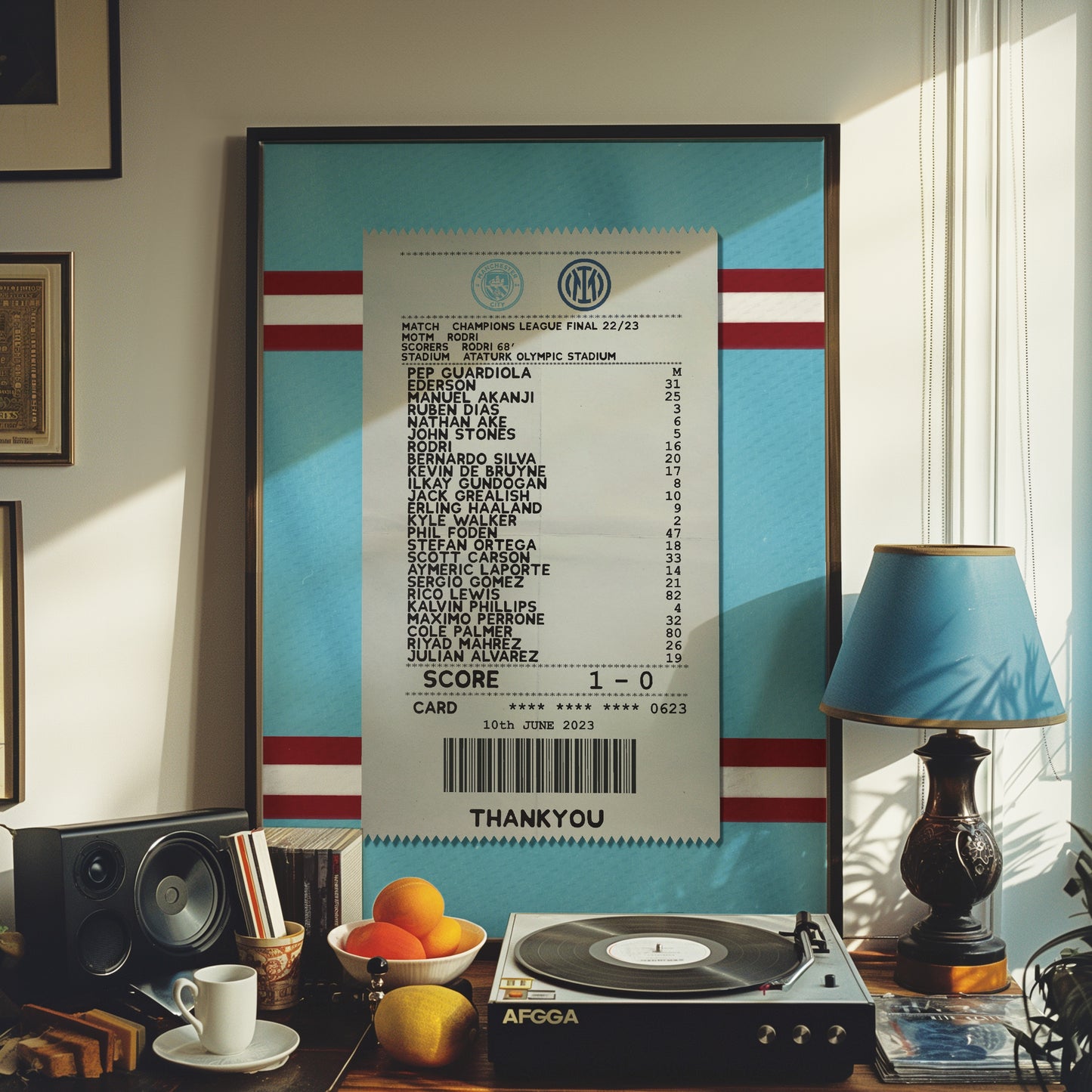 Manchester City 2023 UCL Final match receipt poster