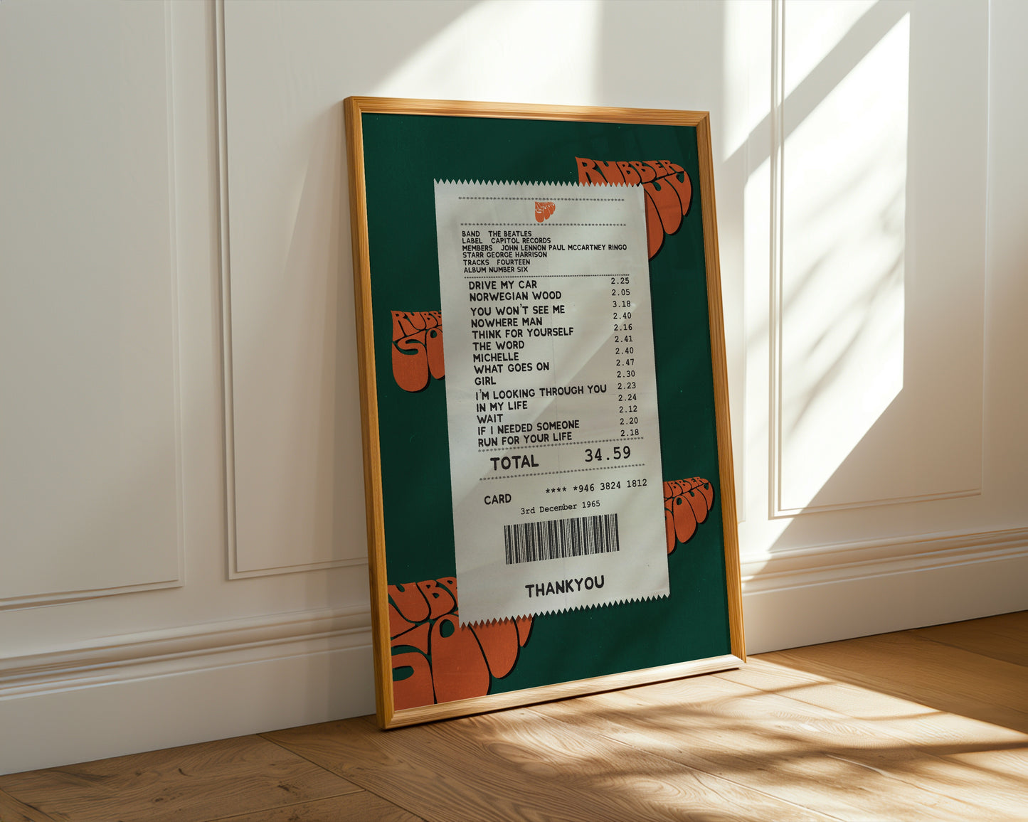 The Beatles Rubber Soul receipt poster