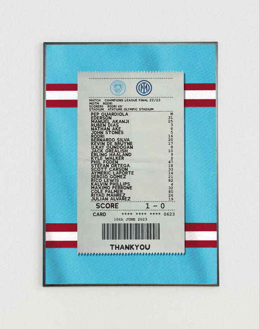 Manchester City 2023 UCL Final match receipt poster