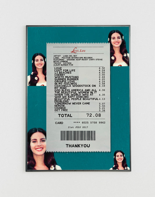 Lana Del Rey Lust for Life receipt poster