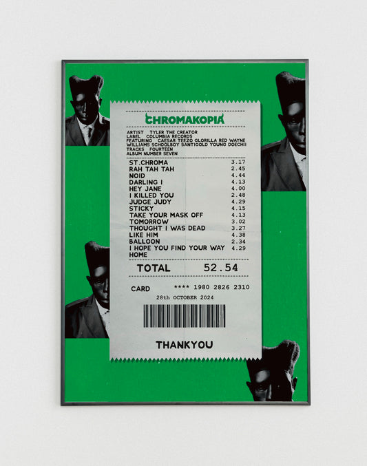 Tyler the Creator Chromakopia receipt poster