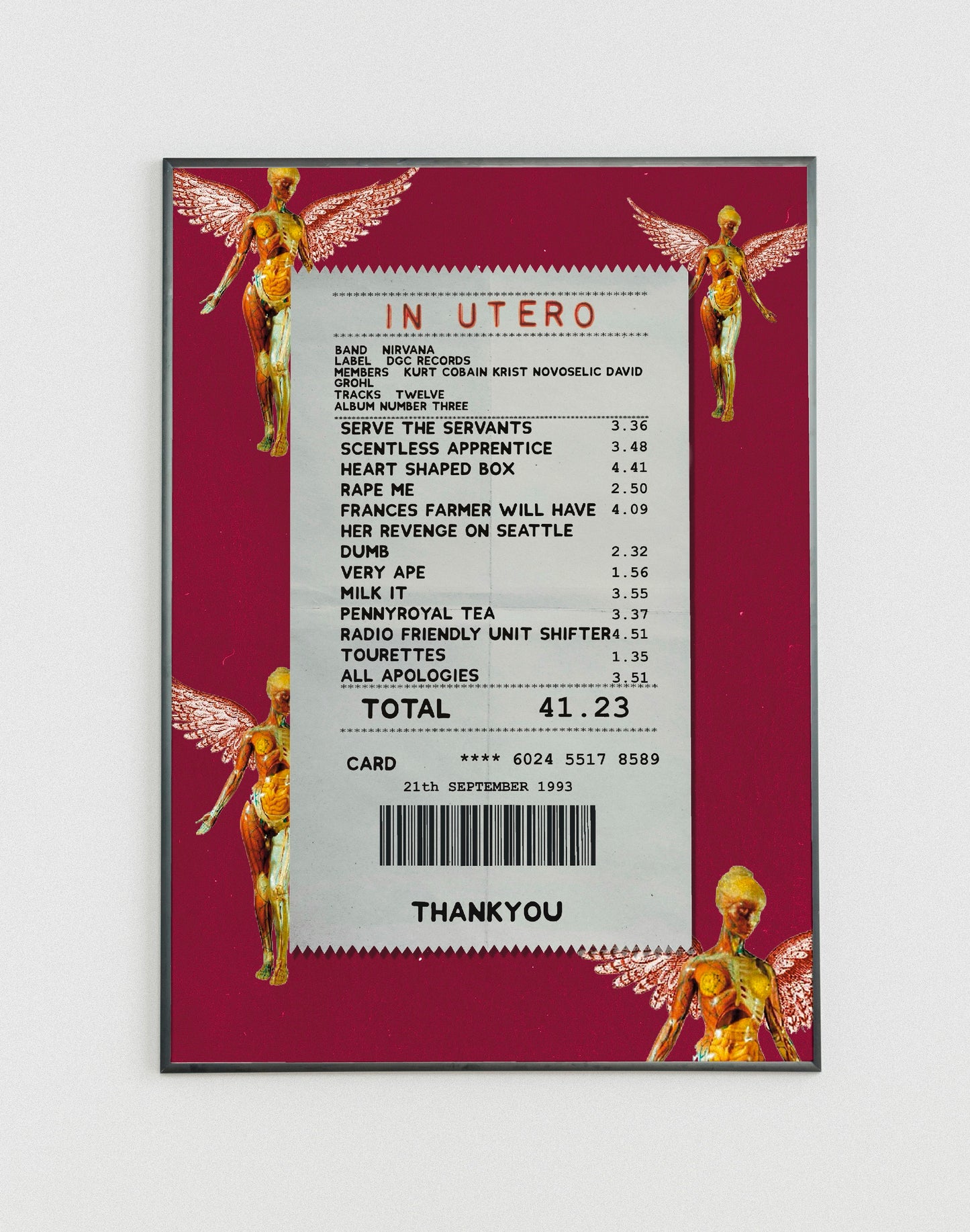 Nirvana In Utero receipt poster