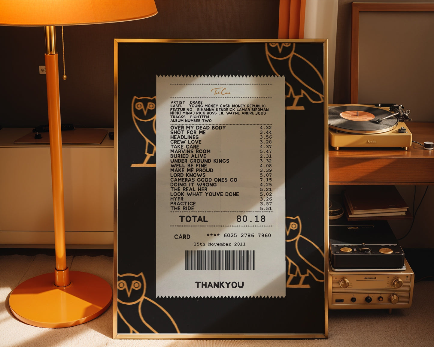 Drake Take Care receipt poster