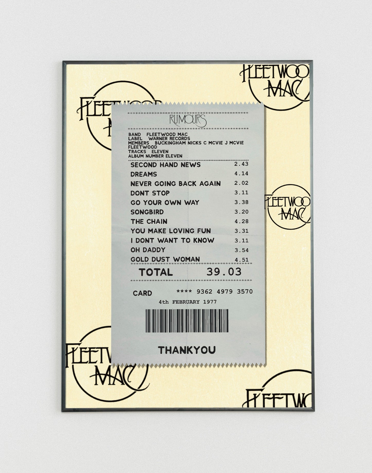 Fleetwood Mac Rumours receipt poster